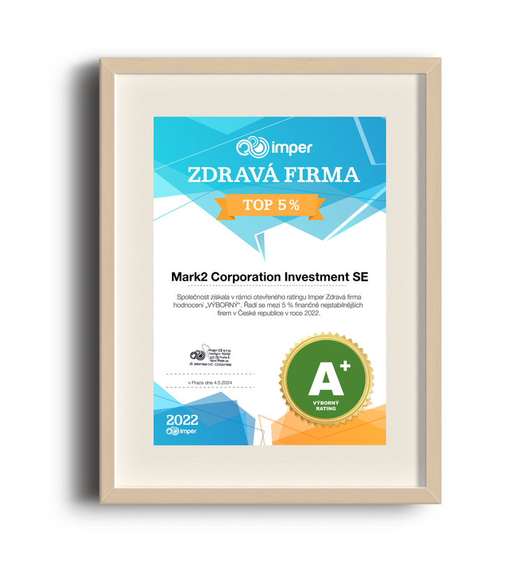 Certifikát - Mark2 Corporation Investment SE